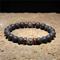 Bracciale da uomo in pietra lavica con distanziali in legno di cocco naturale - Stile Lava Vulcanica Nera con Pietra Grigio Marrone (FD0177-19cm)