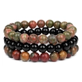 Set aus drei 8mm Natursteinperlen-Armbändern mit Rosenquarz und Achat-Perlen - Unakit und Roter Türkis (FK1205)