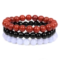 Dreiteiliges 8mm Naturstein Armband-Set mit rotem Jaspis, schwarzem Onyx und lila Chalzedon - Roter Stein und Angelit (FK1207)