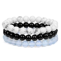 8mm Naturstein Armband-Set mit weißem Marmor, schwarzem Onyx und Opalperlen für Damen und Herren - Weißer Türkis und Opal (FK1208)