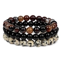 Perlenarmband-Set aus 8mm Naturstein mit Achat und Dalmatinerstein-Perlen - Gestreifter Achat und Gefleckter Jaspis (FK1212)