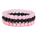 Dreilagiges 8mm Naturstein-Perlenarmband-Set mit Rosenquarz und schwarzem Onyx - Rosenquarz und Rosa Türkis (FK1214)