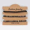Three-piece set of natural stone beaded bracelets with black lava and grey agate - Volcanic Lava Stone Snowflake Obsidian Black Mesh