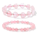 Rosa Quarz Herz Armband mit runden Perlen und silbernen Metall-Zwischenstücken - Rosenquarz Herz Stil (FK2736)
