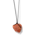 Detail view of natural irregular raw orange crystal stone pendant with black cord necklace - Orange-Red (CCD193)