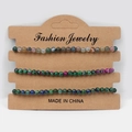 Three-piece set of woven natural blue agate stone bead bracelets on a display card - Indian Agate White Stone Ruby Zoisite Phoenix Lapis