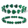 Elastisches Perlenarmband-Set mit grünem Tigerauge und silbernen Metall-Zwischenperlen - Malachite Heart Style (FK2739)