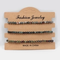 Three-piece set of natural stone bead bracelets in mixed green and earthy tones - African Bloodstone New Bird Jasper African Turquoise