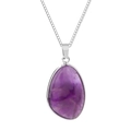 Natural purple teardrop amethyst crystal pendant with stainless steel chain for women - Amethyst Style (CCD076)