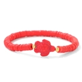 Macro detail of red clay bead bracelet with a textured turtle charm and gold accents - Red Style (CCA252-19cm)