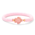 Detailed macro view of pink clay bead bracelet with a textured sea turtle charm - Pink Style (CCA254-19cm)