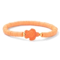 Detail view of orange heishi beads and 3D turtle charm on bohemian summer beach bracelet - Orange Style (CCA256-19cm)