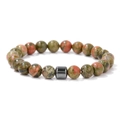 Bracciale classico da uomo in pietre unakite da 8 mm con perla magnetica - Unakite