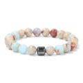 Pulsera de cuentas 8mm de piedra sedimentaria azul y beige con hematita magnética clásica - Piedra Shoushan