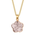 Gold stainless steel chain necklace with flower pendant featuring pink textured stone - Pinkish Gray Stone (CCD003)