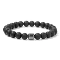 Pulsera para hombre de cuentas negras mate de 8mm con cilindro metálico magnético - Esmerilado