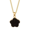 Golden stainless steel O-chain necklace featuring a black five-petal clover pendant - Black Obsidian Style (CCD004)
