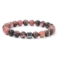 Pulsera para hombre de piedras naturales rosa y negro de 8mm con cuenta magnética cilíndrica - Rodonita