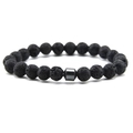 Pulsera clásica de piedra de lava negra de 8mm con cuenta espaciadora de hematita - Piedra de lava