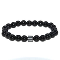 Pulsera para hombre de cuentas ojo de tigre negro 8mm con cilindro de hematita magnética - Ágata Negra Pulida