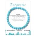 Single strand turquoise stone beaded bracelet with natural texture on a white display card - Blue Turquoise (CC1398)