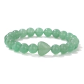 Elastic beaded bracelet with natural light green aventurine stone and heart charm - Green Aventurine Heart