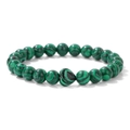 Elastic beaded bracelet with natural malachite stones and a heart-shaped centerpiece bead - Malachite Green Heart