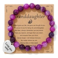 Purple beaded elastic bracelet with engraved heart pendant on greeting card - Purple Striped Agate Bracelet (To Granddaughter Card)