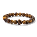 Elastisches Tigerauge-Armband mit glatten Rundperlen und einem herzförmigen Anhänger - Gelbes Tigerauge Herz