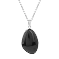 Collana minimalista con ciondolo in pietra nera liscia e catena in acciaio inossidabile argento - Stile Ossidiana Nera (CCD071)
