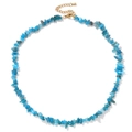 Handmade necklace with irregular blue natural crystal stones and gold lobster clasp - Irregular Chip Stone Necklace (CZ0120) / Apatite