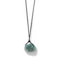 Natural raw green fluorite stone pendant on adjustable black cord minimalist necklace - Dark Green (CCD191)