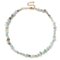 Irregular natural crystal stone necklace with gold lobster clasp and extension chain - Irregular Chip Stone Necklace (CZ0121) / Amazonite