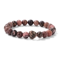 Elastisches Naturstein-Armband aus Rhodonit mit Herzanhänger und rosa-schwarzen Perlen - Rhodonit Herz
