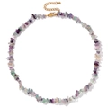 Handmade necklace with multi-color natural fluorite crystal chips and gold lobster clasp - Irregular Chip Stone Necklace (CZ0122) / Fluorite