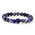 Elastisches Naturstein-Armband mit Sodalith-Herz und blau gefleckten runden Perlen - Sodalith Herz