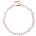 Pink natural crystal irregular stone necklace with adjustable golden lobster clasp - Rose Quartz