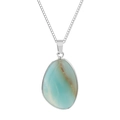 Sky blue natural stone pendant with silver plated border on stainless steel chain - Amazonite Style (CCD077)
