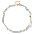 Irregular natural green crystal stone necklace with adjustable golden lobster clasp - Irregular Chip Stone Necklace (CZ0125) / Prehnite