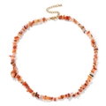 Irregular red natural crystal stone necklace with golden lobster clasp for women - Irregular Chip Stone Necklace (CZ0126) / Red Stripe Stone