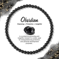Detail eines 4 mm polierten Obsidian-Armbands mit natürlichem Rohstein für Damen - 19cm / Obsidian