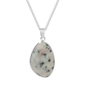 Minimalist silver necklace with natural teardrop dalmatian stone pendant for women - Dalmatian Jasper Style (CCD079)