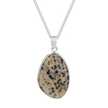 Minimalist silver chain necklace with oval dalmatural speckled turquoise stone oval pendant - Spotted Stone Style (CCD081)