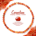 Vista macro del bracciale con perline di corniola da 4mm e carta della creatività - 19cm / Agata rossa