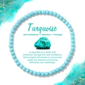 Dettaglio del bracciale di perle di turchese 4mm con pietra grezza e cartolina - 19cm / Turchese blu