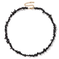 Black irregular natural crystal stone necklace with golden stainless steel clasp - Black Agate