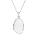 Polished oval clear crystal pendant necklace with shiny silver stainless steel chain - Clear Quartz Style (CCD084)