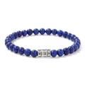 Macro view of 6mm Lapis Lazuli beads with an engraved silver Buddhist mantra cylinder - Lapis Lazuli (CCA705)