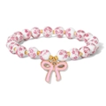 Close-up of white ceramic beads with pink floral patterns and a cute bow pendant - Pink Gold Bow Pink Floral Style (CCA899)