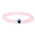 Perlenarmband aus rosa Naturstein mit 6mm Perlen und blauem Evil Eye Anhänger - Rosenquarz Böser Blick (6mm)